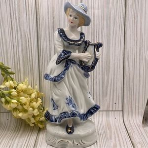 Vintage Porcelain Hand-Painted Figurine Lady With a Harp/Lyre